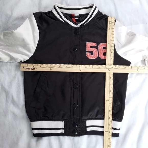H&M Satin Bomber Varsity Jacket Black and White "56" Size 4 - Picture 8 of 14